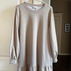 Women's Loft Outlet Tan Drop Waist Long Sleeve Dress-Size Large